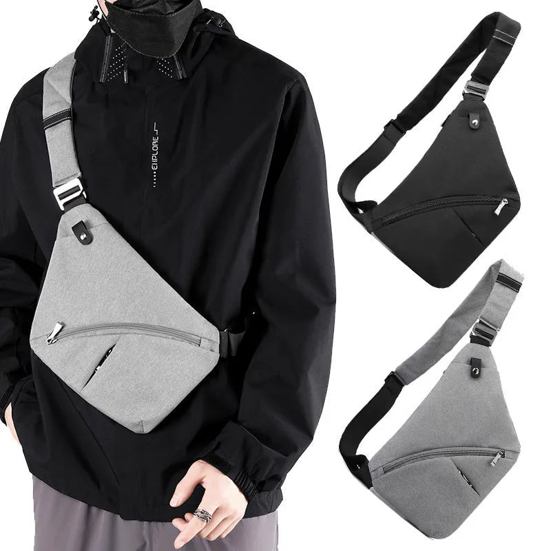 Men's Oxford cloth chest bag with one-shoulder design in grey or black with letter detailing