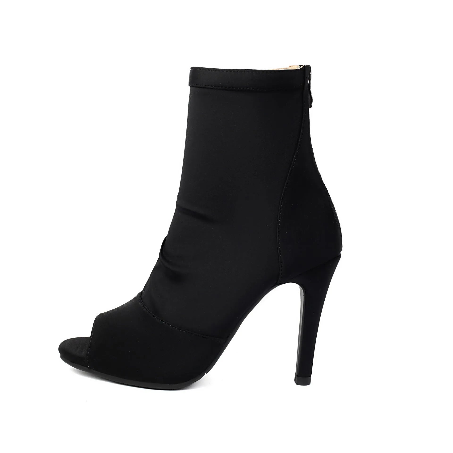Women's fishmouth stiletto boots indoor shoe soles rubber sole black 7cm heel size 35