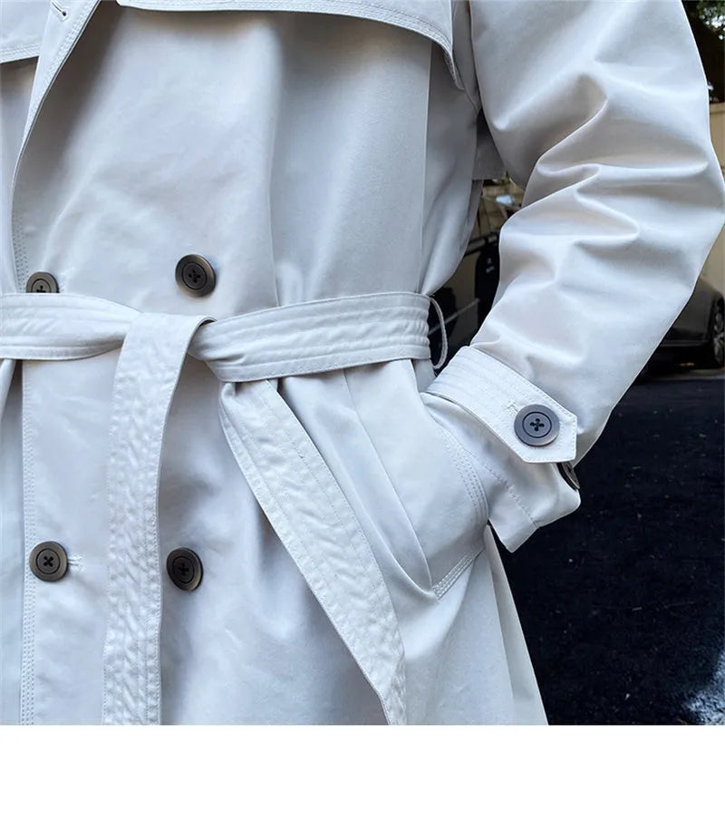 Women's mid-length double-breasted trench coat in beige, 65% cotton 35% polyester, commuting jacket