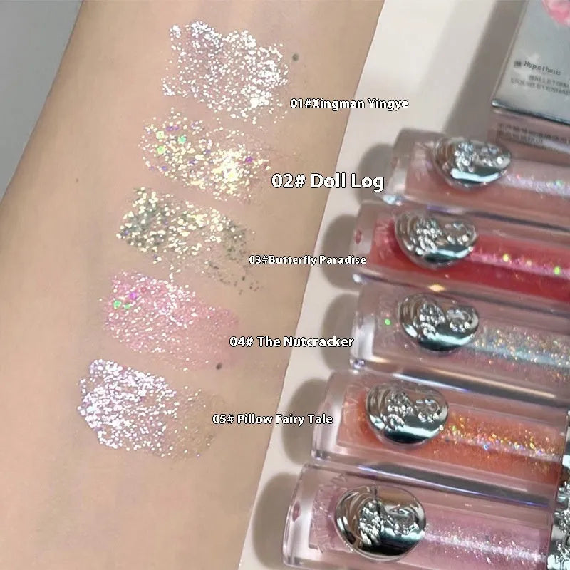 Ballet Liquid Eye Shadow in glitter liquid formula showing five colour shades for universal skin types.