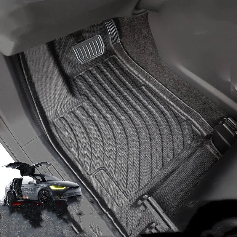 Tesla Model X waterproof rubber floor mat set for left-hand drive vehicles
