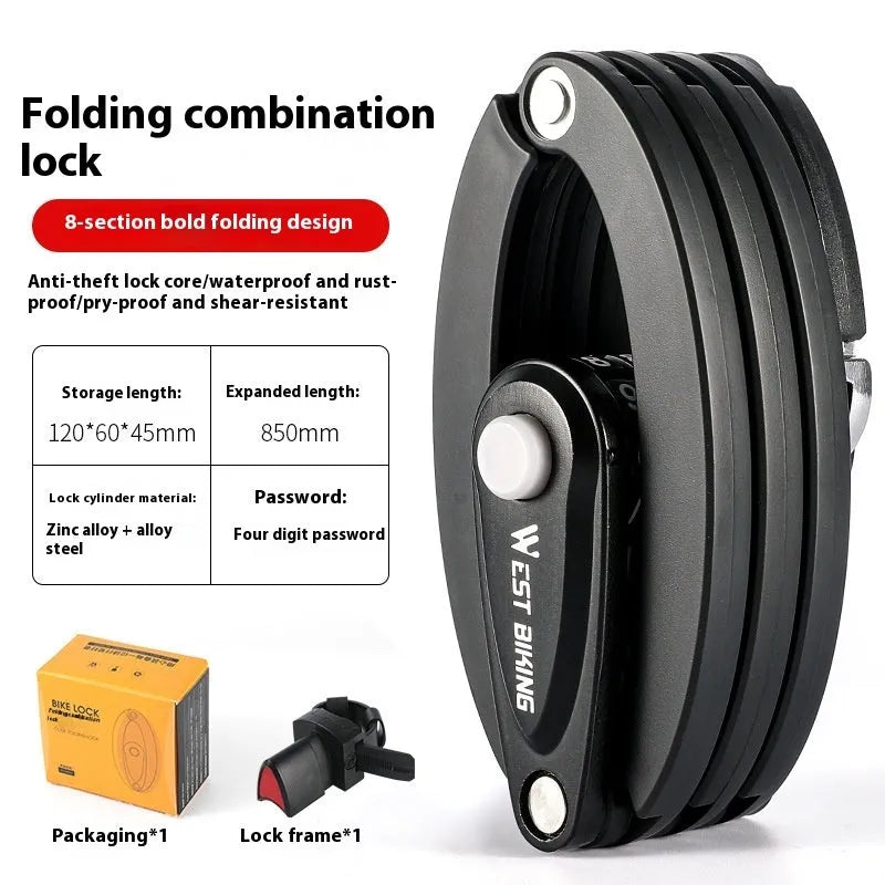 Black bicycle fliplock password anti-theft folding lock for mountain bikes and electric cars.