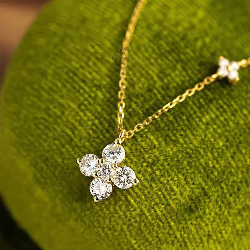 Silver clover clavicle chain necklace for women with O-ring chain and 9.8x11.8mm flower pendant