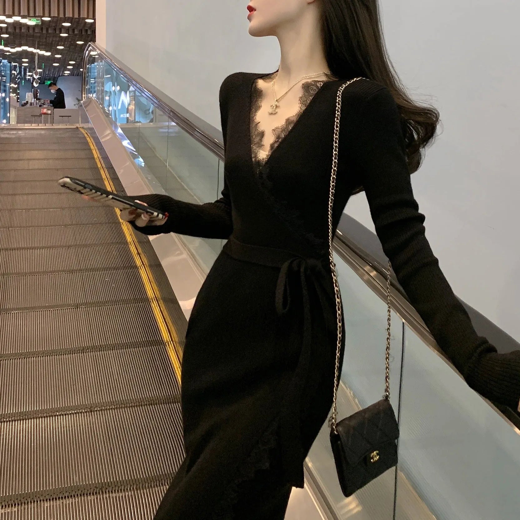 Women's solid black slim fit Princess dress skirt made from polyester fabric.