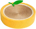 Round yellow sisal cat scratching board and bed for small indoor cats.
