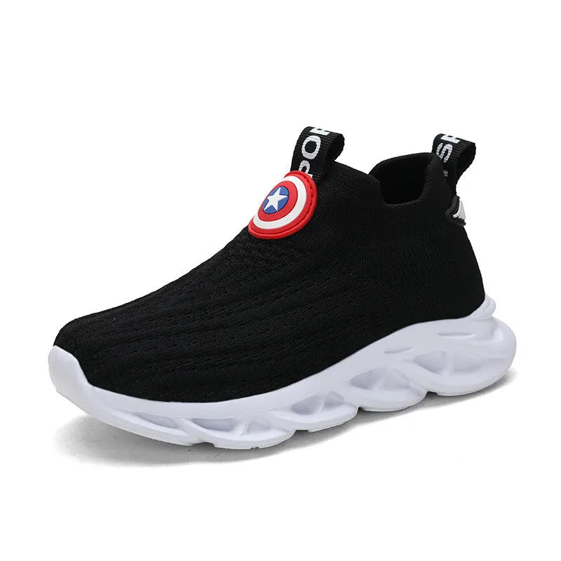 Children's knitted runway shoes in black and white colours with Md soles
