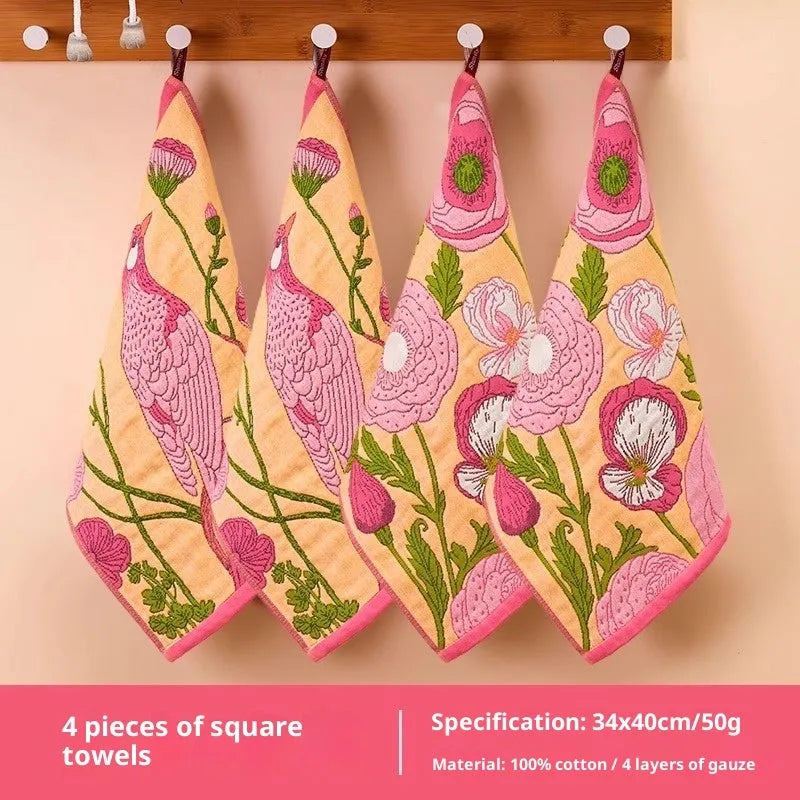 Class A gauze square towel pure cotton 40x34cm printed design 4 pack for face washing