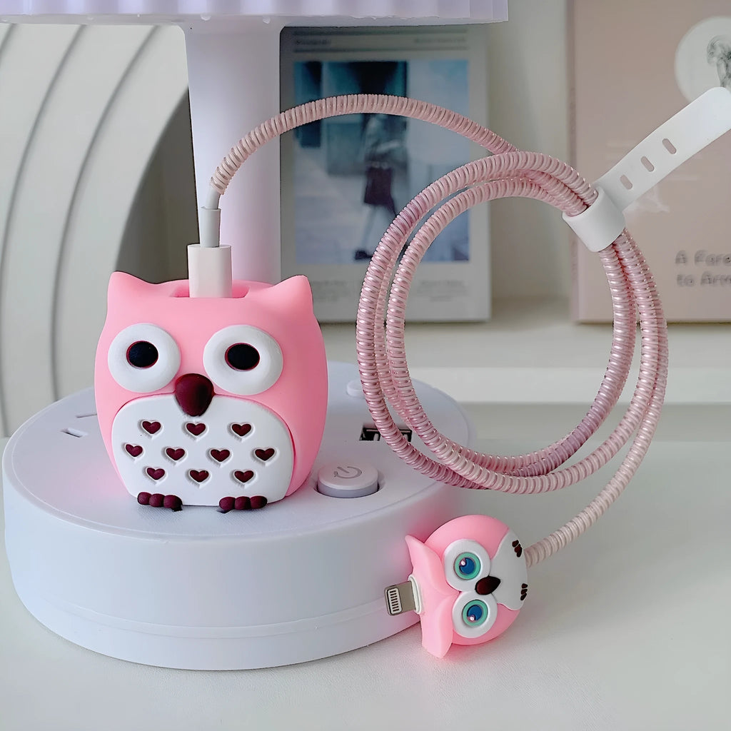 Silicone USB charger protective cover 4-piece set for Apple 18W 20W in cartoon designs