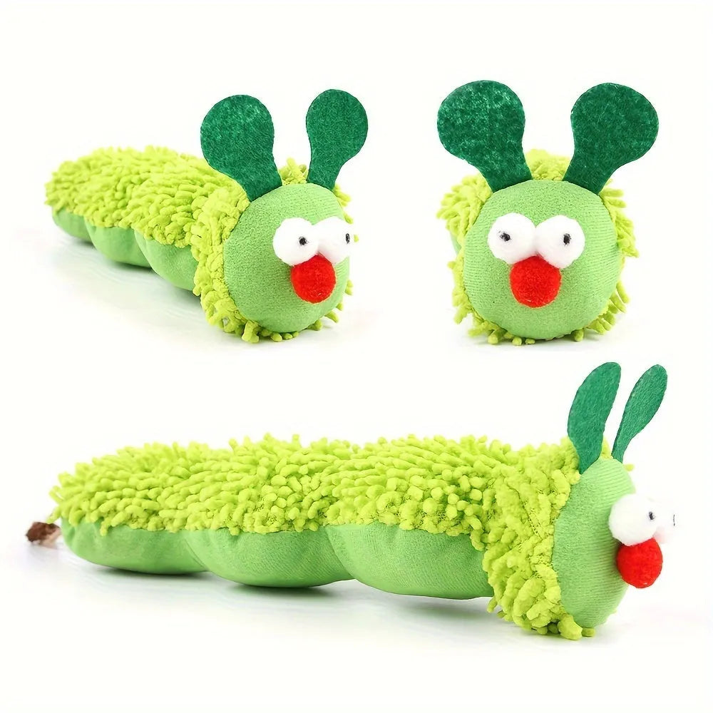 Green rechargeable interactive plush cat toy pillow measuring 24x11x5cm