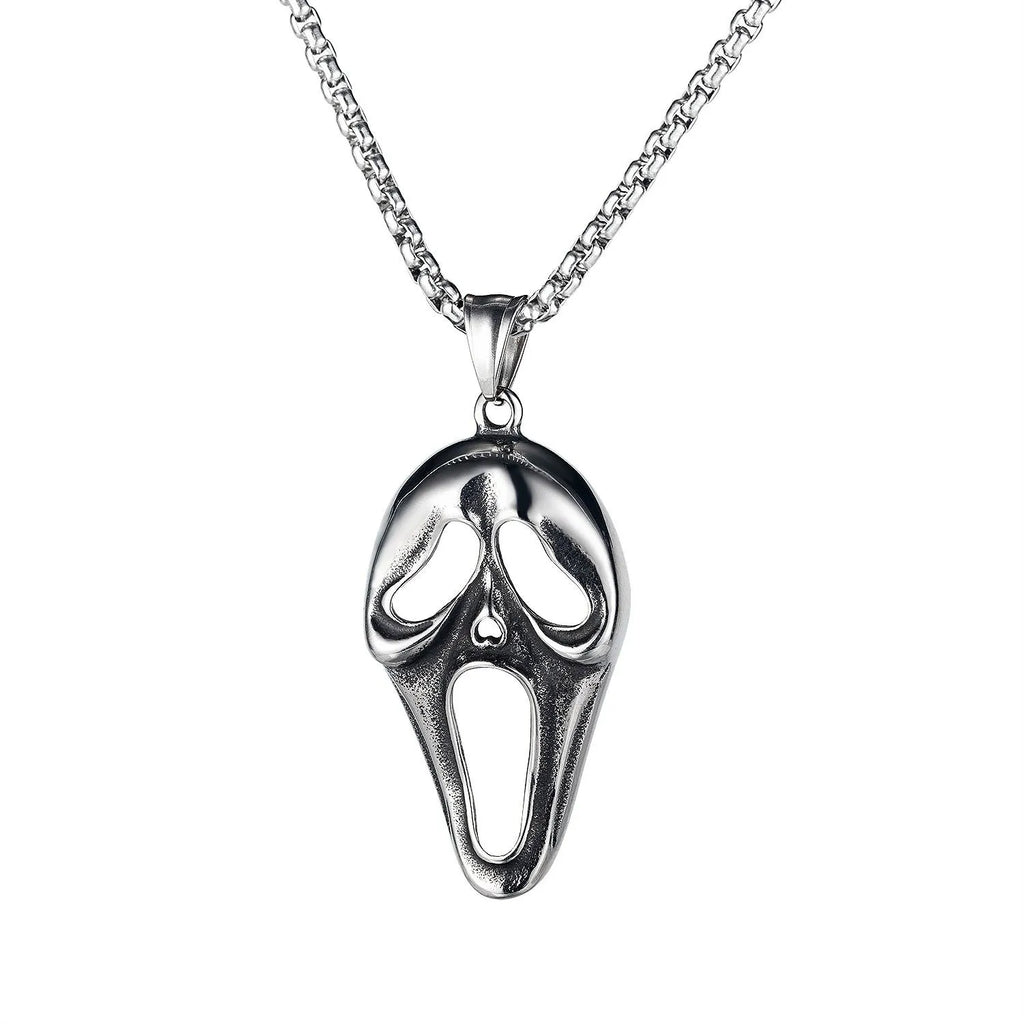 Skull men's stainless steel necklace with silver electroplated alloy pendant in six design variations