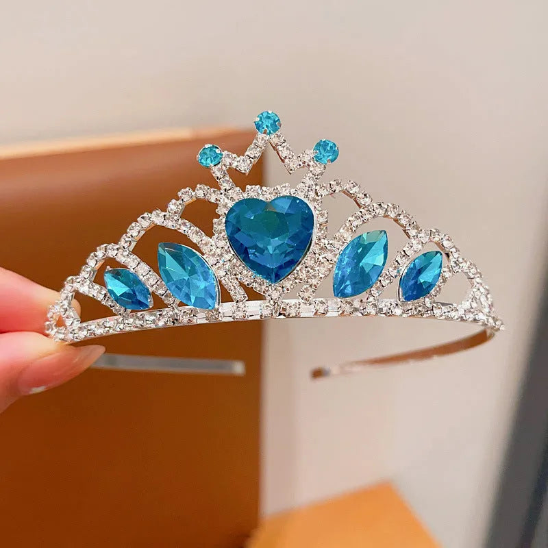 Crown hairband headdress with electroplated alloy metal and crystals for girls' princess dress-up