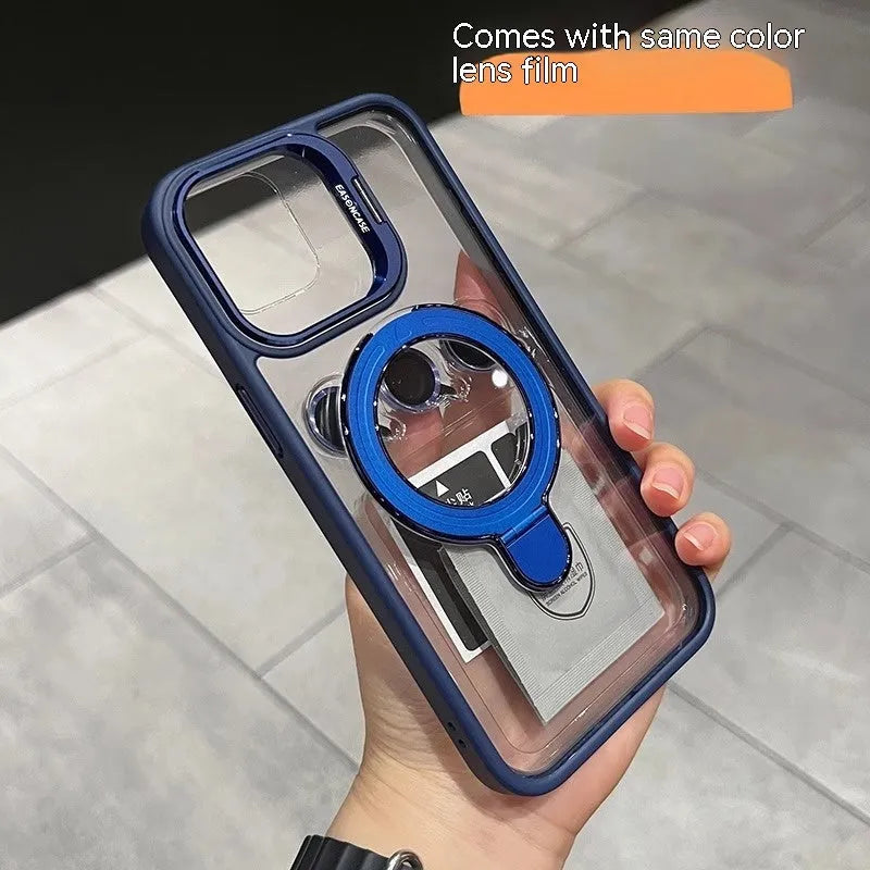 Magnetic suction lens cover bracket phone case for Apple iPhone in silicone, black, with invisible bracket