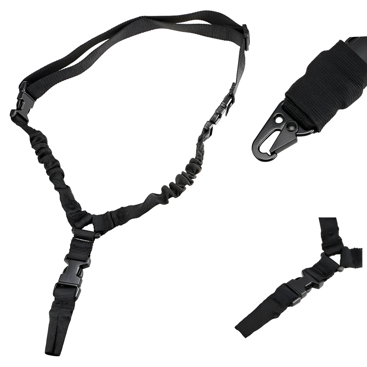 High density nylon adjustable military pistol sling with metal buckle in black