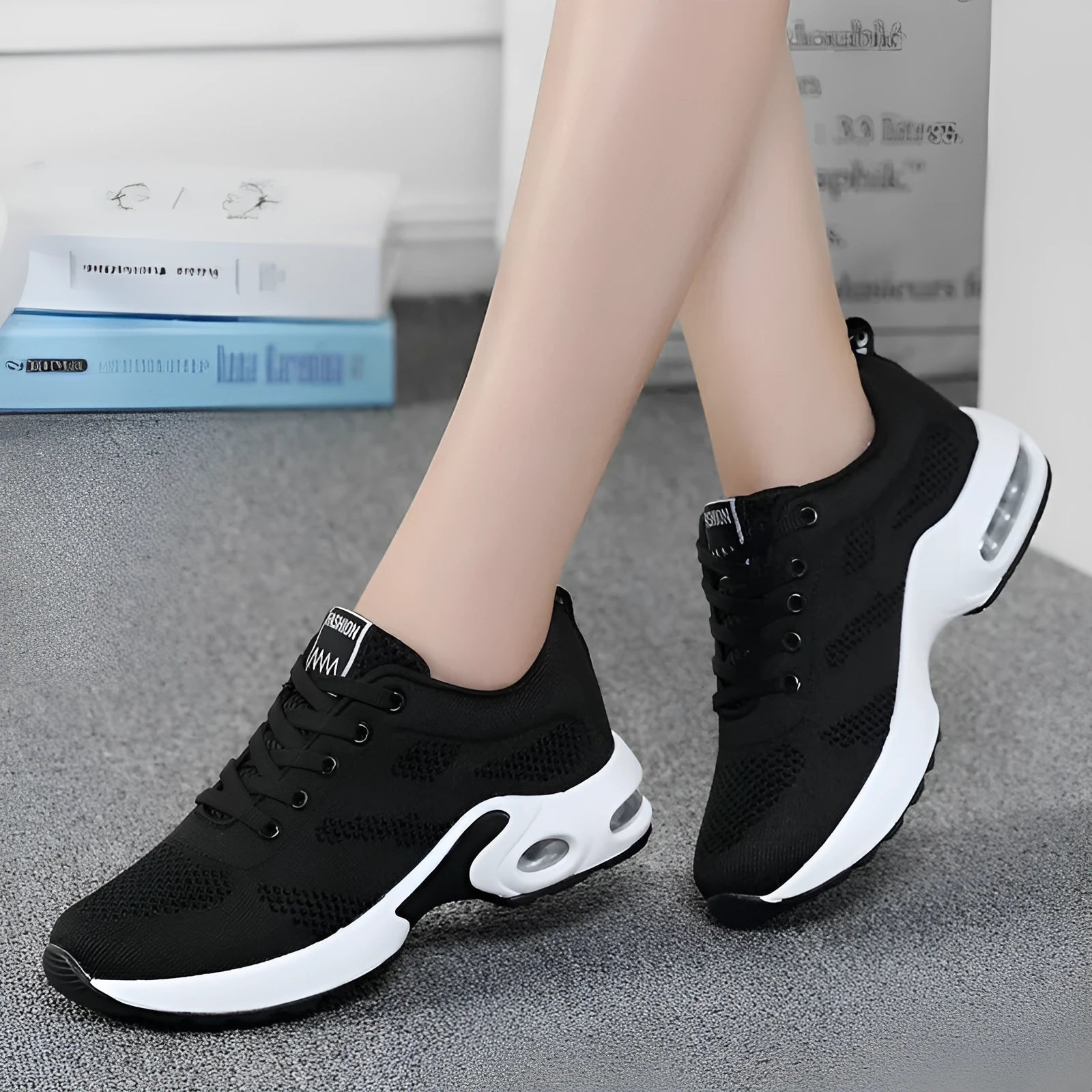 Women casual mesh flyknit sneaker flat heel round toe solid colour breathable upper size 35-45