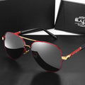 Men's gold metal frame sunglasses with dragon decoration and dark grey polarised lenses