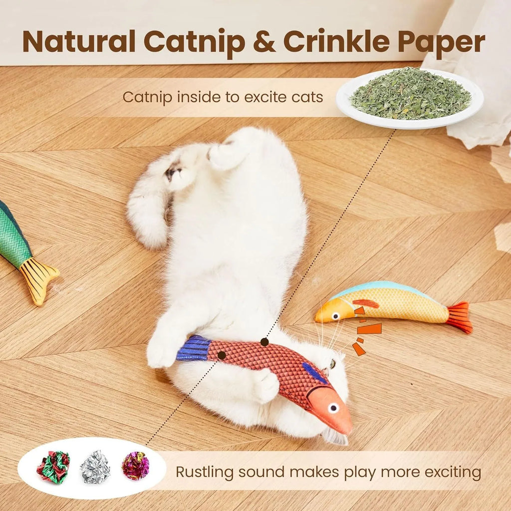 Green saury fish shaped cat toy with plush material and organic catnip filling