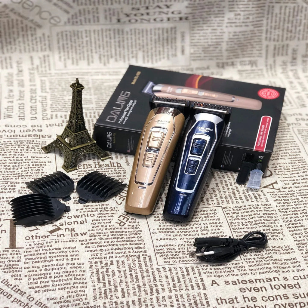 Dark blue rechargeable electric hair clipper with stainless steel blades for cordless haircuts
