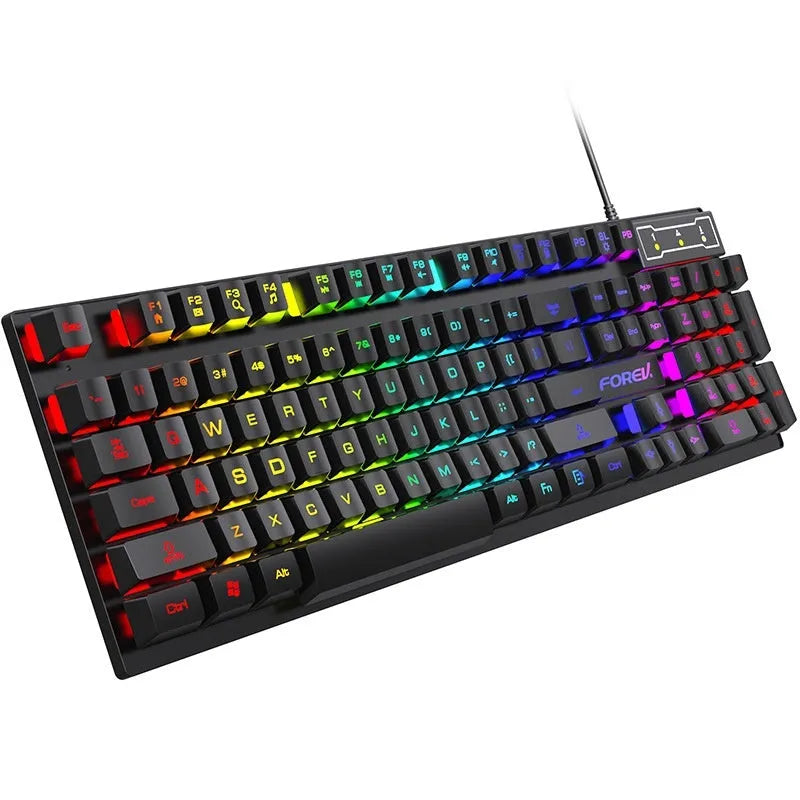 Black 104-key backlit gaming keyboard with ABS plastic casing and a 1.5 metre USB cable