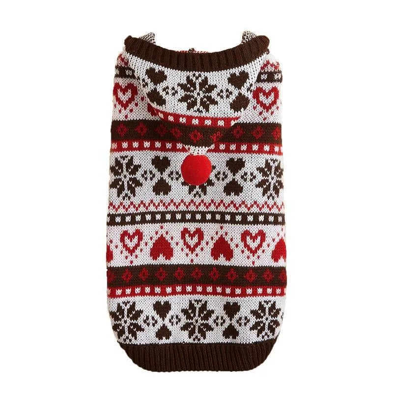 Striped camouflage dog sweater with snowflake patterns in pink, blue, grey colours for small breeds