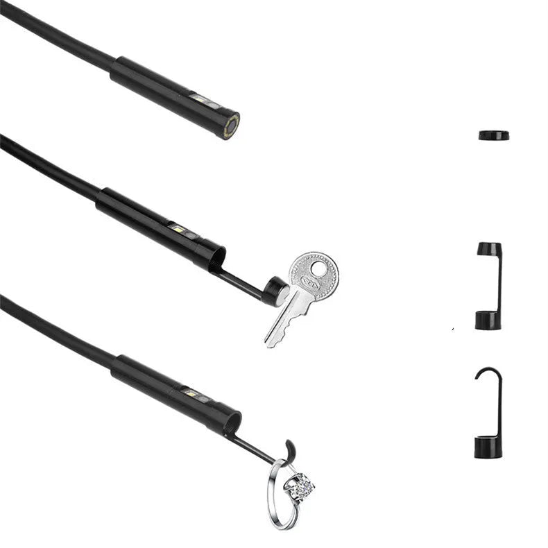 Wireless dual lens endoscope with 5.5mm and 8mm probes, hook and magnet accessories for inspection