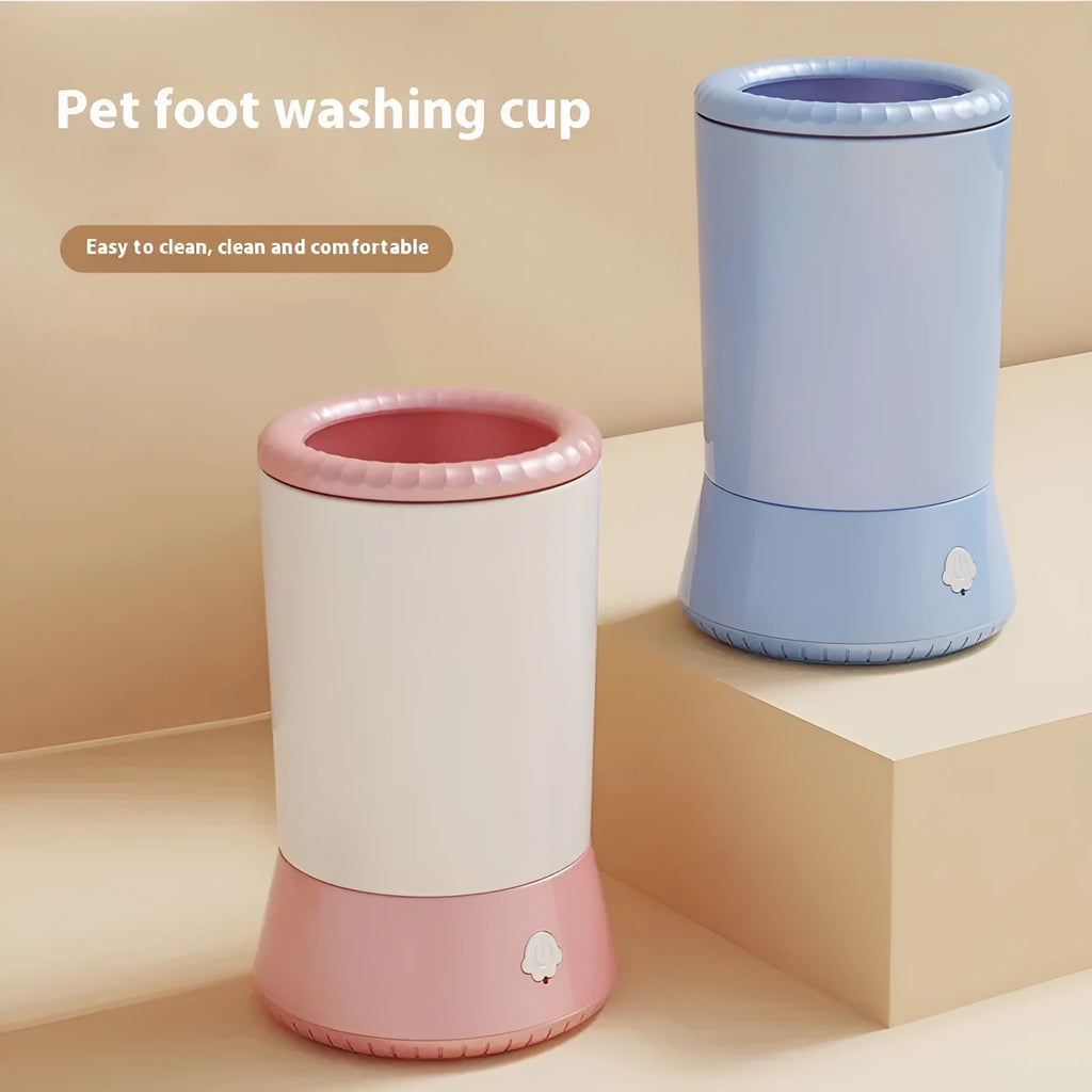 Electric foot-washing machine for dogs and cats in pink colour, with ABS and silicone construction