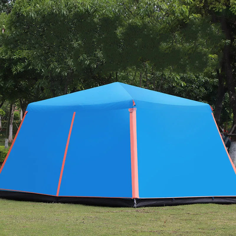 Outdoor fully automatic aluminum pole double-layer camping tent for 5-8 people in green with waterproof Oxford cloth