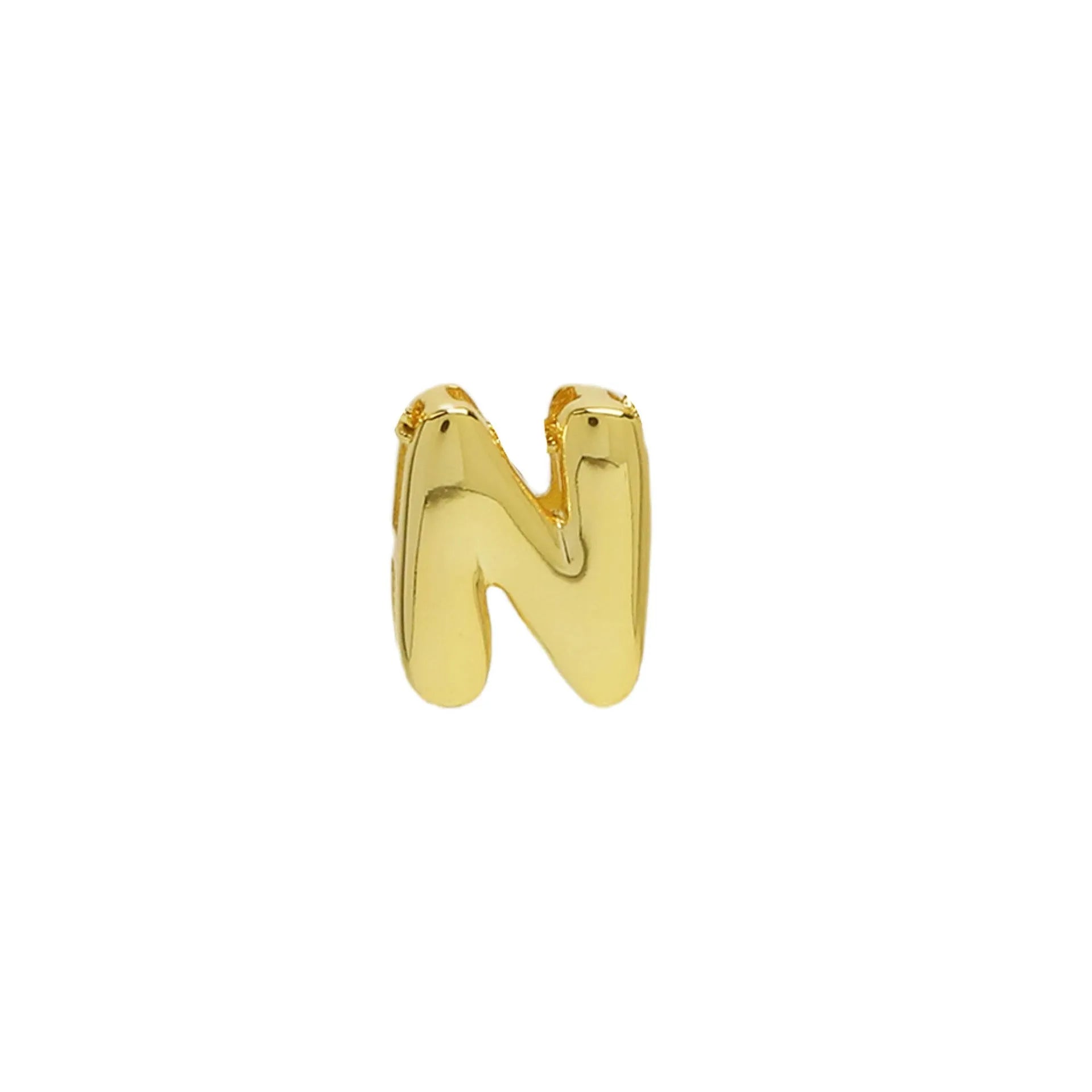 18k brass smooth surface bubble DIY letter bracelet with gold electroplated finish and letter pendant on white background