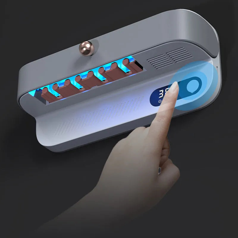 White wall-mounted toothbrush sterilizer with UV disinfection and USB power port