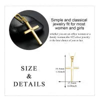 Sterling silver cross pendant necklace yellow gold plated 18 inch cable chain on white background