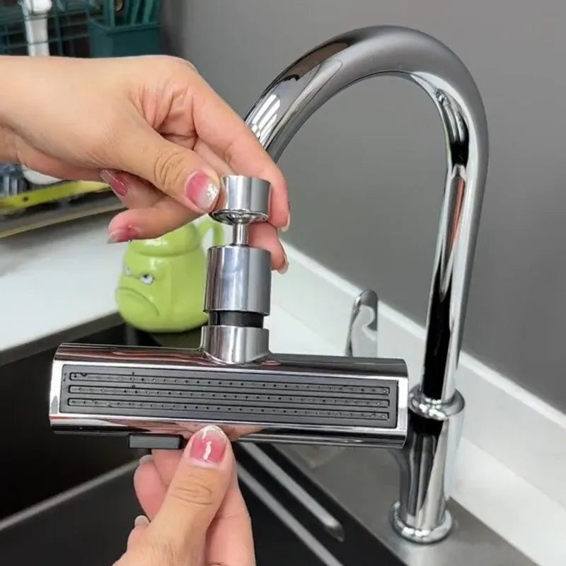 Kitchen faucet waterfall nozzle extension with rotating sprayer in black or silver finish