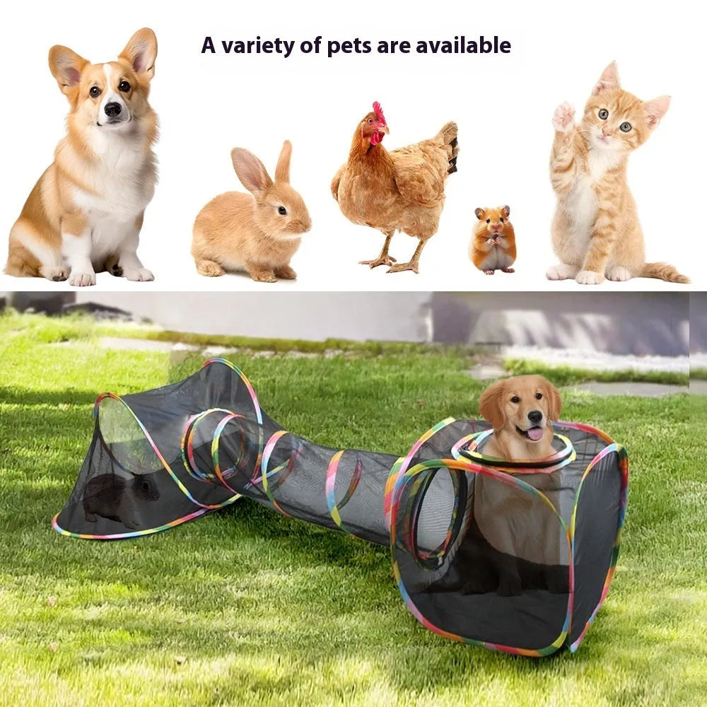 Foldable mesh cat roll cage playpen in a choice of five shapes: hexagonal, square, long straight, tee, and tent.