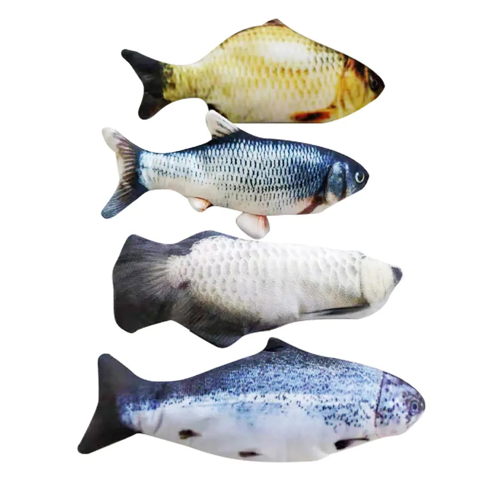 Electronic jumping fish cat toy measuring 30cm with multicolor PP design and USB cable