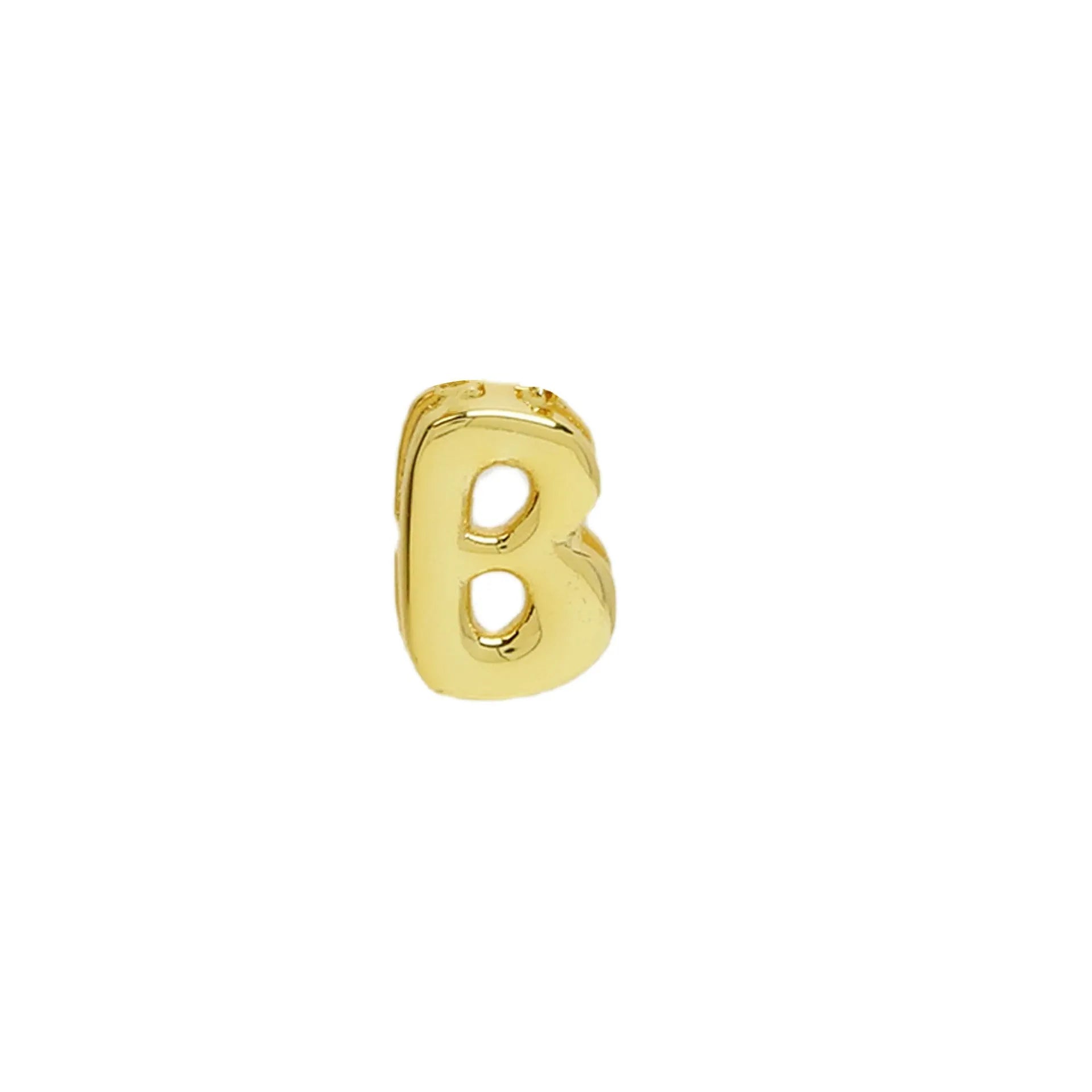 18k brass smooth surface bubble DIY letter bracelet with gold electroplated finish and letter pendant on white background