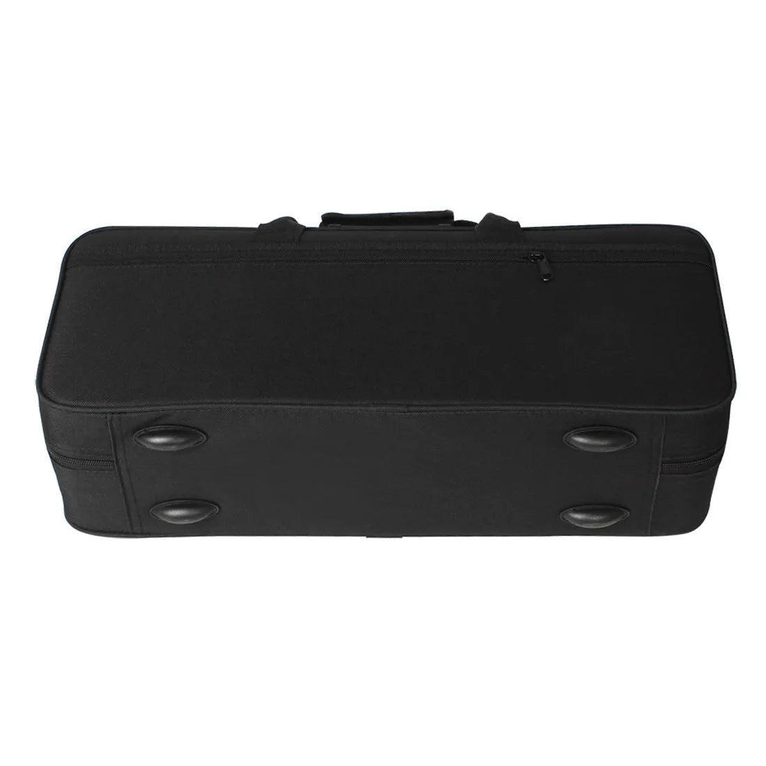 Black Oxford cloth shoulder and back storage bag for musical instruments, 53x22x15 cm, on a plain background