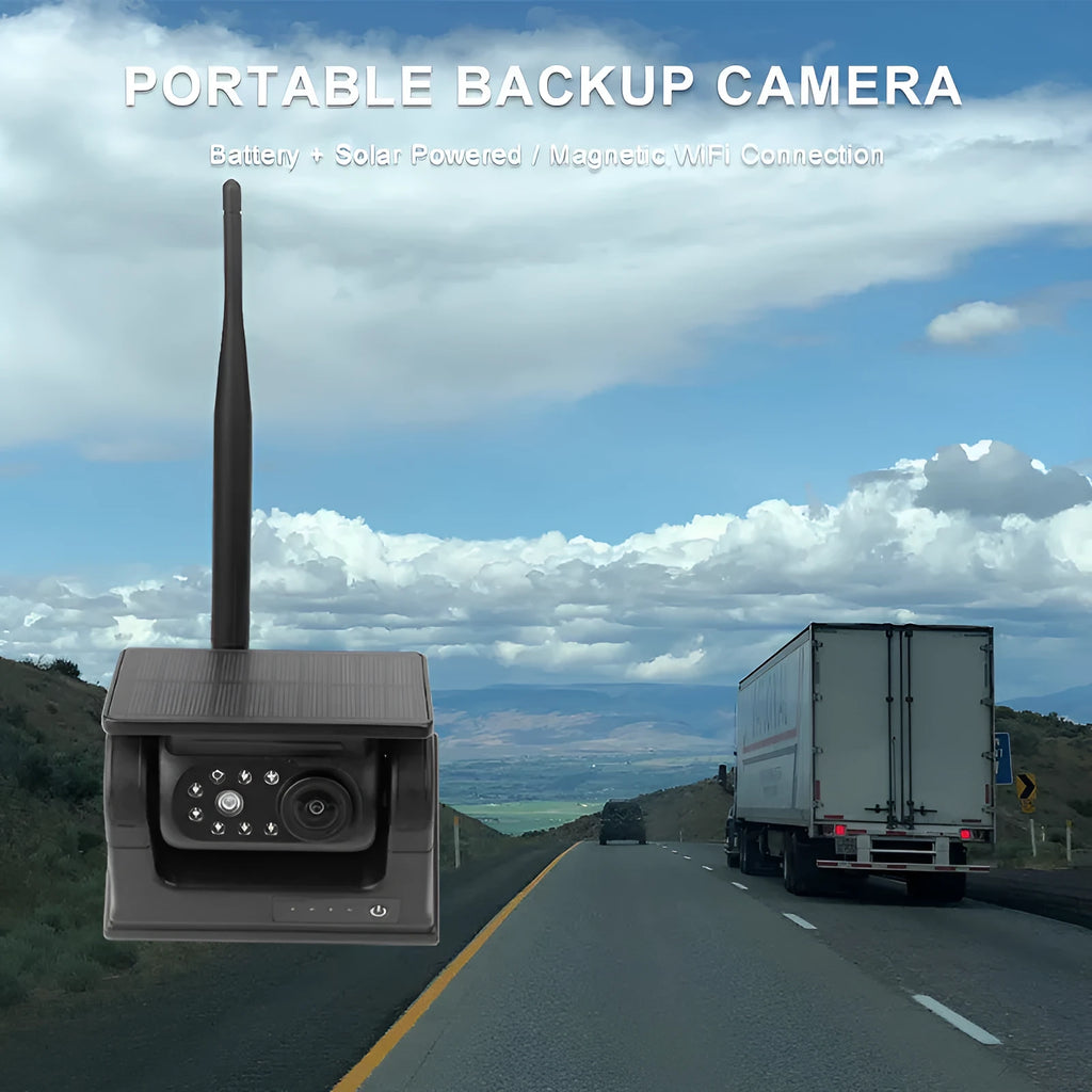 Solar wireless charging camera system with magnet suction for vehicle reversing and monitoring in black colour