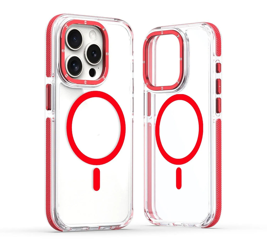 X transparent magnetic phone case with two-tone edge in black on an iPhone showing the back