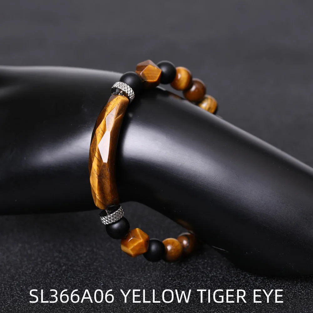Handmade diamond-shaped cut agate bracelet with geometric design and fan-shaped elements