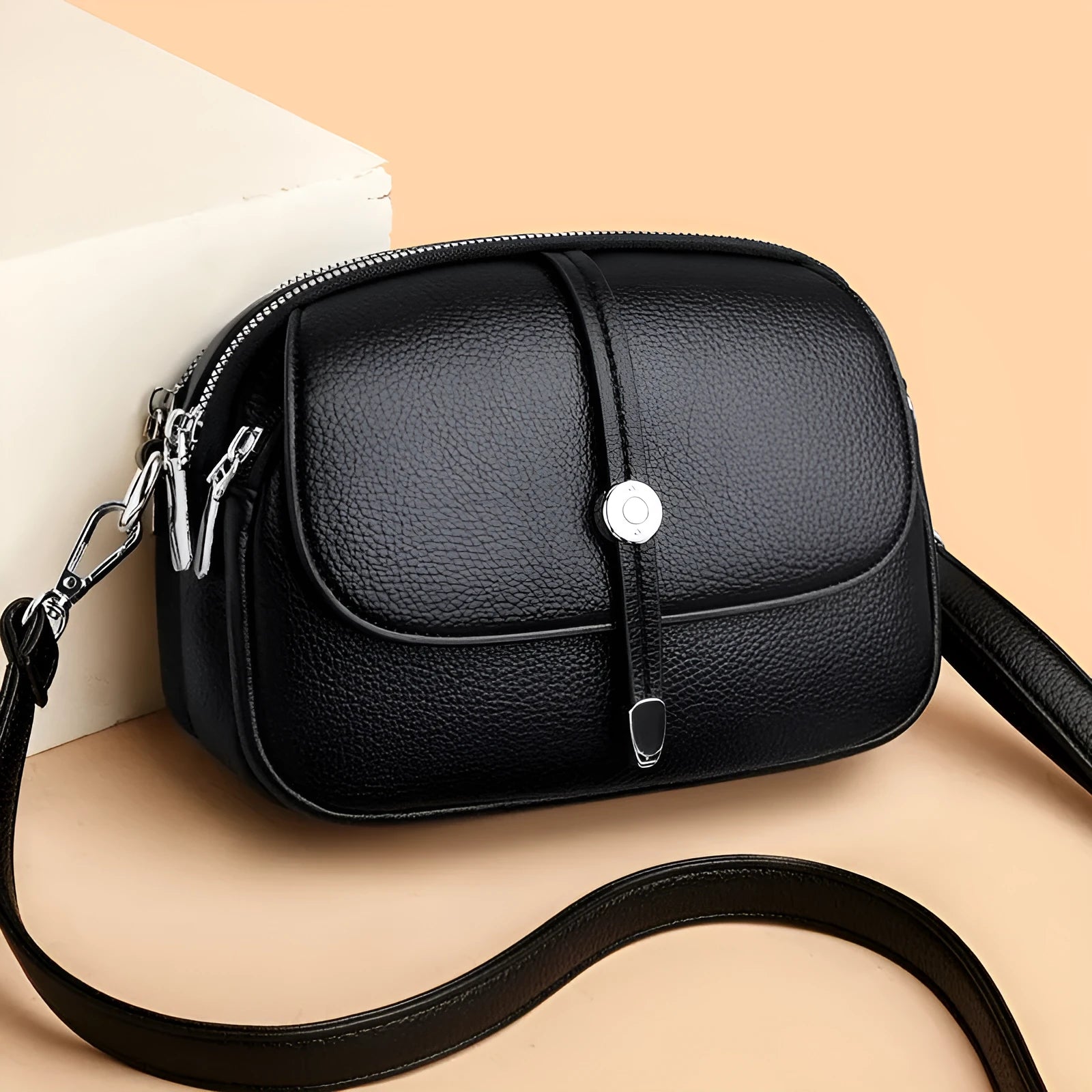 City Simple women's oval crossbody shoulder bag in soft PU leather