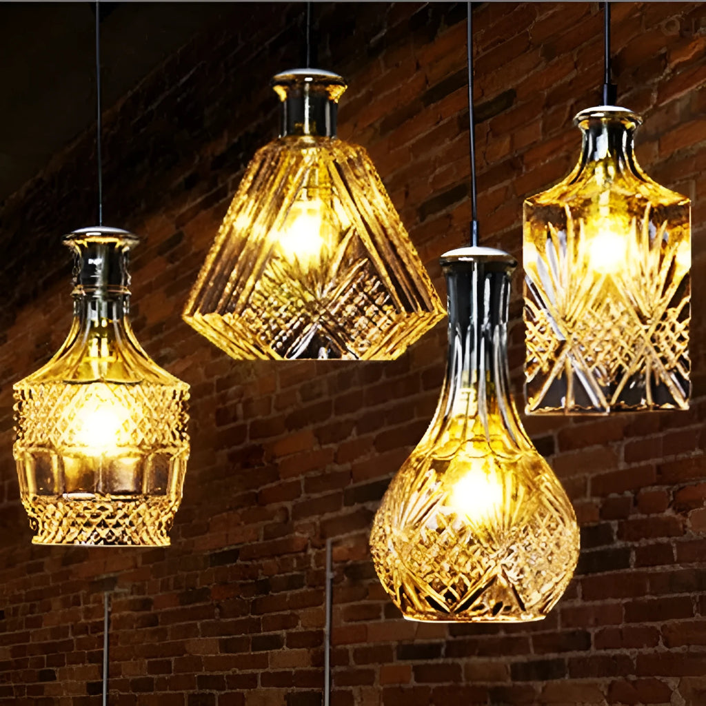 Modern simple glass bottle fishing line chandelier with adjustable height 1.2m and button switch for living room