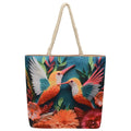 A soft cotton and linen string shoulder handbag with two straps and an open outer pocket.