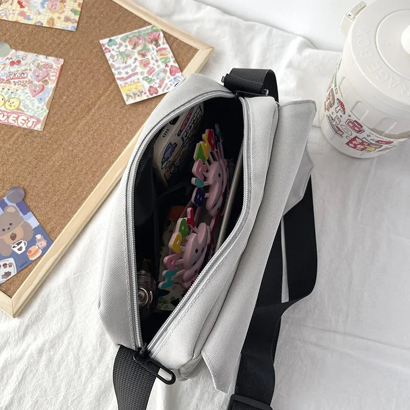 Ins messenger bag Oxford cloth crossbody shoulder bag for women men casual small flap bag light gray 27cm 29cm height 19cm