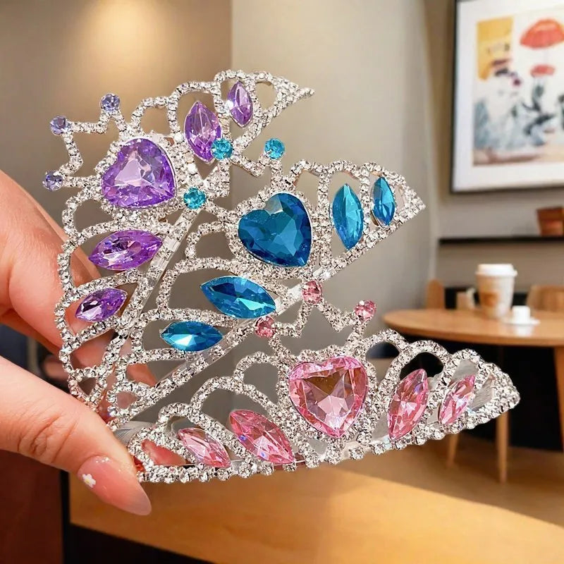 Children's pink crystal crown metal headband hairband for girls with electroplated finish on alloy frame