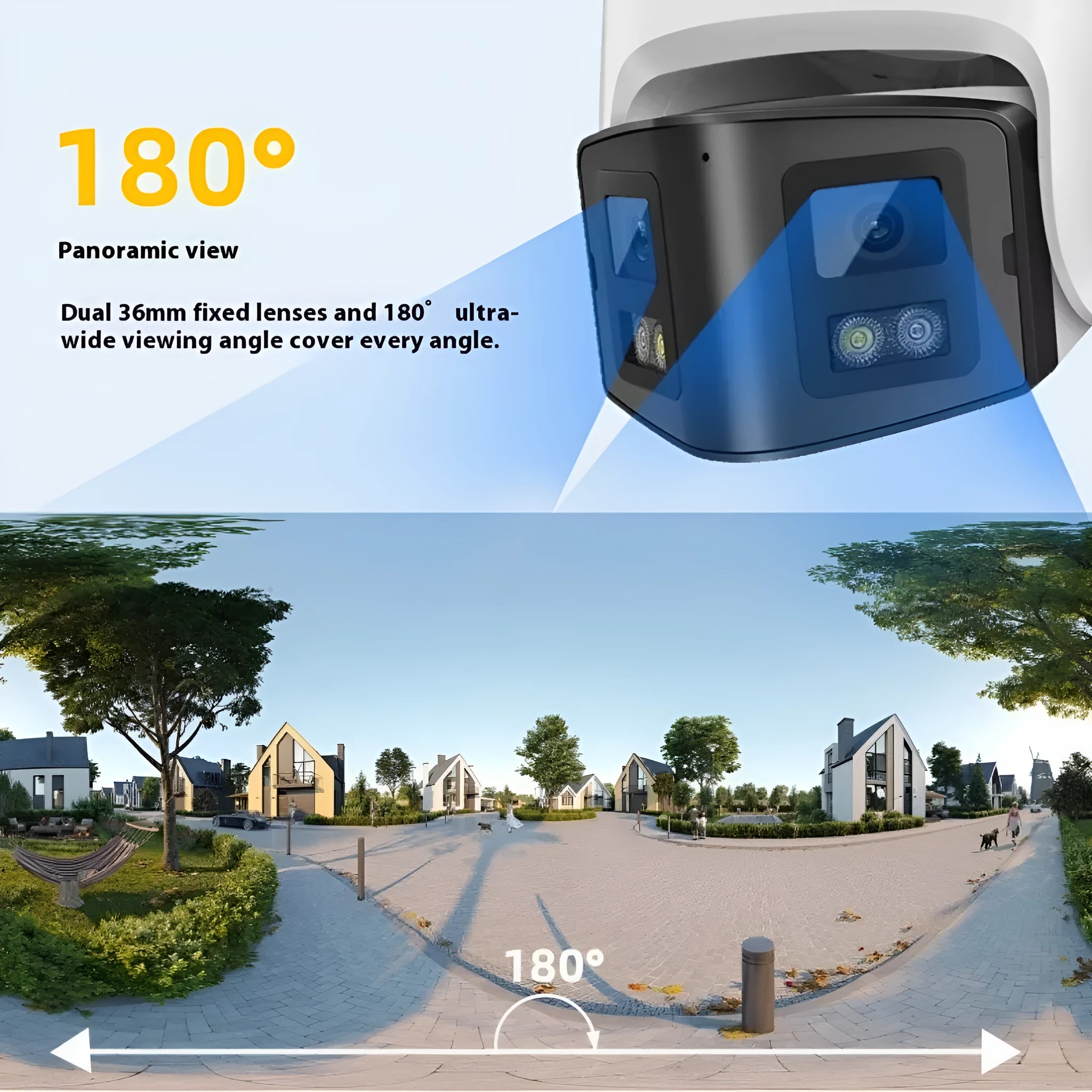 4MP dual-lens IP66 waterproof security camera with compact design for POE network installation.