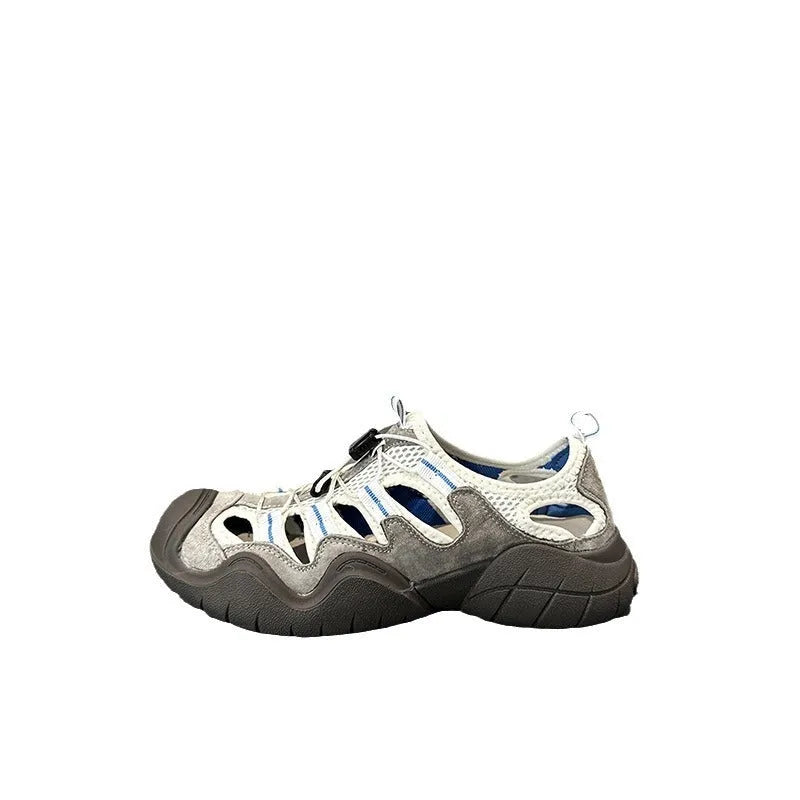 Women's Roman sandals in pig suede leather, Quicksand Grey, with stitching and ribbon details on a platform sole