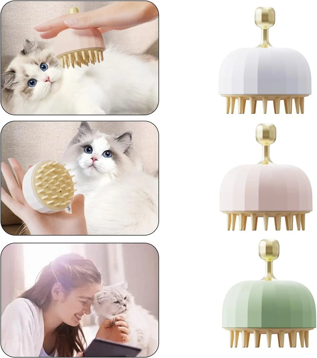 Pet bath massage brush with drainage holes for cat and dog grooming during washing sessions