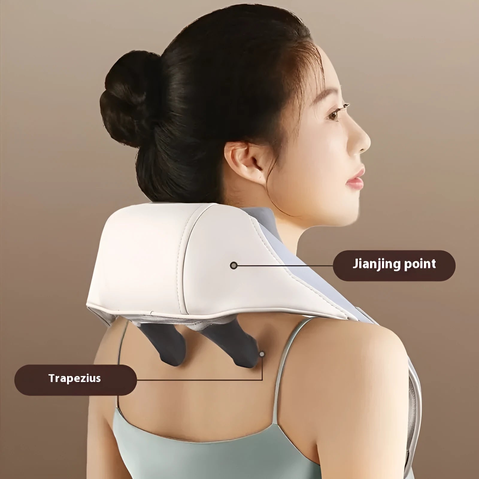 Blue foldable electric neck and shoulder massager with heating function on a table