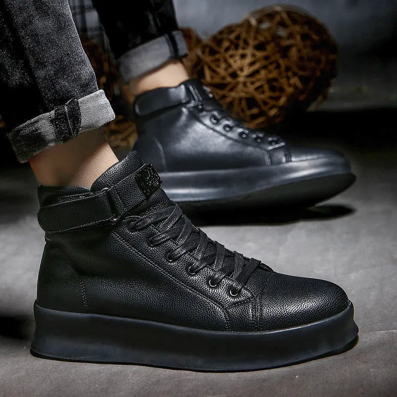 Men's Casual Sneakers High-Top Dr Martens Boots Style PU Leather Lace-Up Round Toe Flat Heel Rubber Sole Viscose Construction Available in Black Red White Sizes 39 to 44