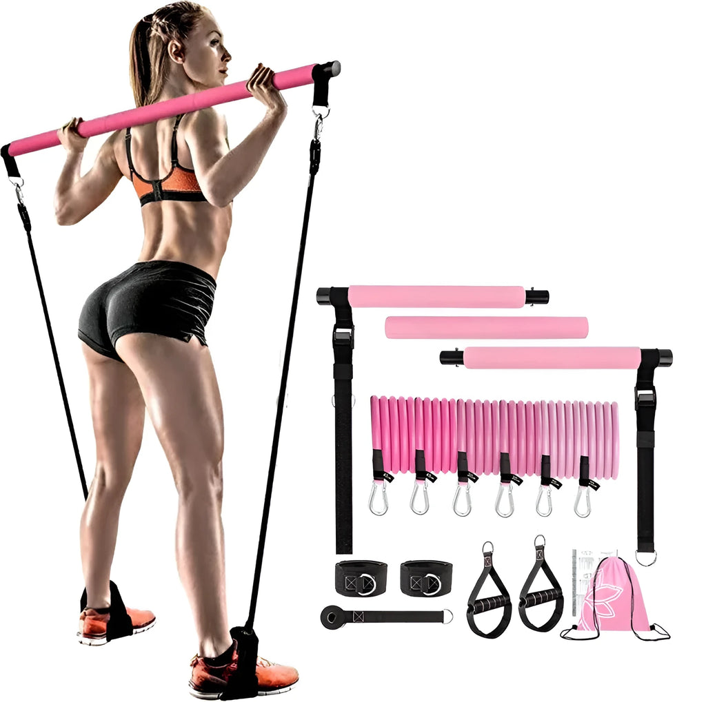 11-piece TPE fitness stick set with adjustable Bodhi pole in pink, purple, or black, 60lb to 180lb resistance
