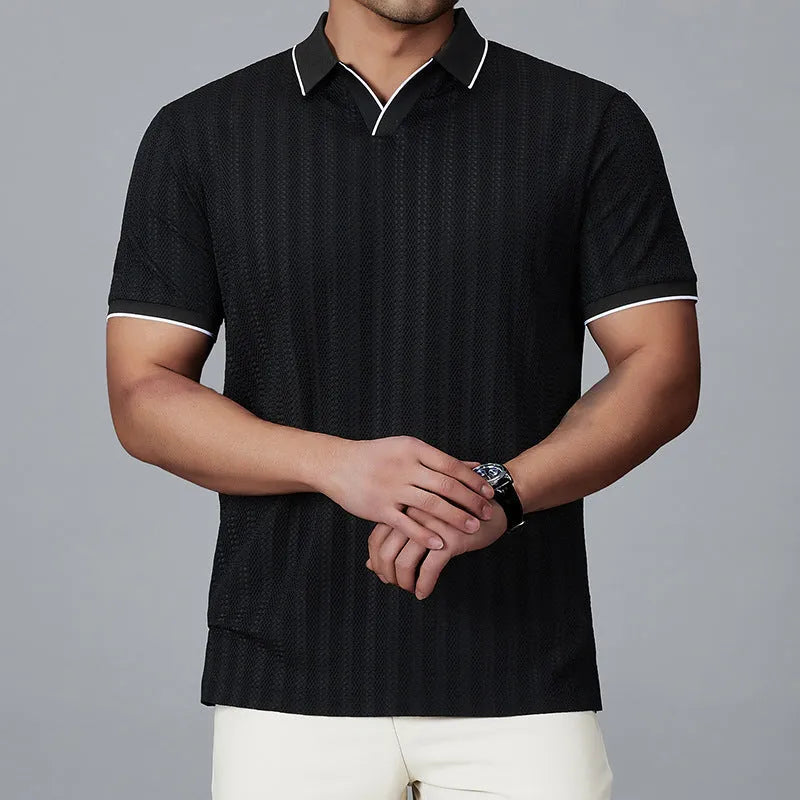 Men's thin nylon polo shirt in white colour with short sleeves and loose casual fit