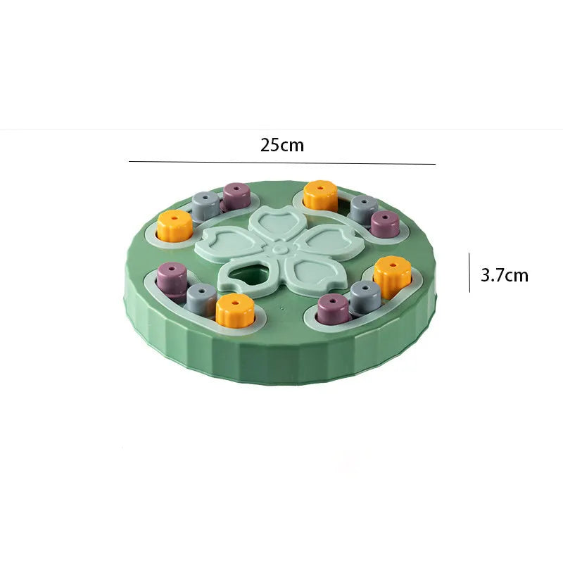 Interactive dog slow feeder bowl with removable centrepiece in blue, green, or pink